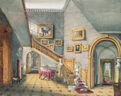 Die Treppe, Strood Park, aus einem Album von Innenräumen von Charlotte Bosanquet