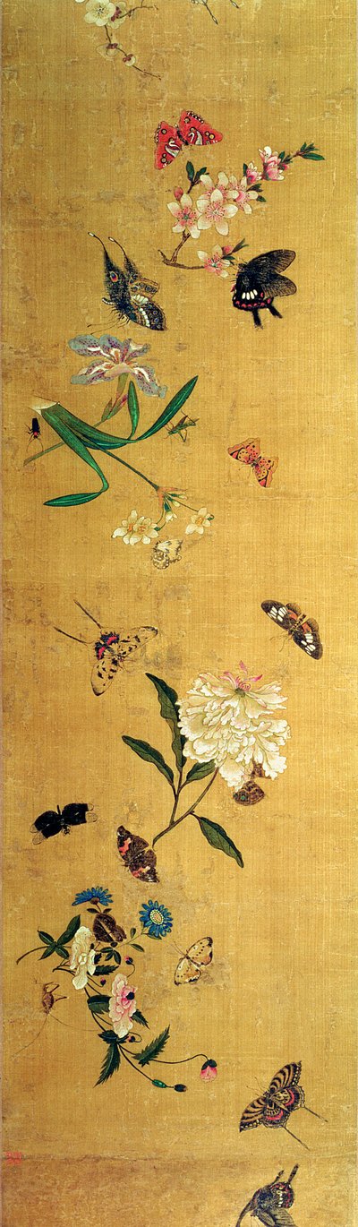 Hundert Schmetterlinge, Blumen und Insekten, Detail aus einer Handrolle von Chen Hongshou