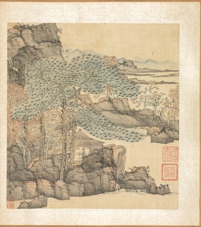 Gelehrter liest in einer Strohhütte am Wasserfall von Chen Hongshou