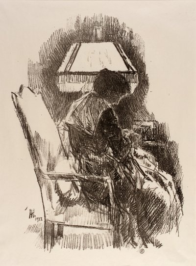 Frau Hassam, beim Stricken von Childe Hassam