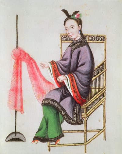 Eine chinesische Frau beim Netzfischen, Qianlong-Periode (1736-96) von Chinese School