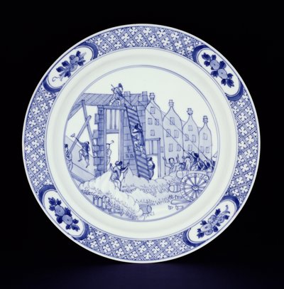 Blau-weißer Teller mit Darstellung der Rotterdamer Unruhen (Porzellan) von Chinese School