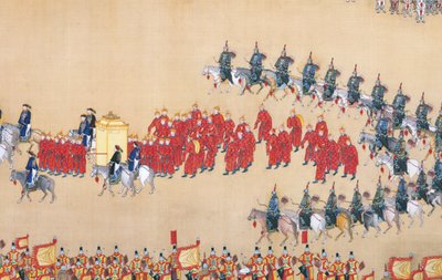 Kaiser Qianlongs Überprüfung der großen Truppenparade, Handrolle von Chinese School