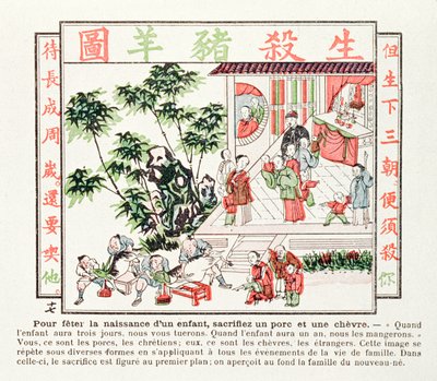 Opferung eines Schweins und einer Ziege zur Feier der Geburt eines Kindes, 1891 von Chinese School