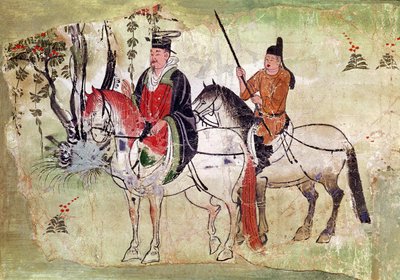 Zwei Reiter in einer Landschaft oder, Der Boddhisatva und sein Knappe, Tang-Periode von Chinese School