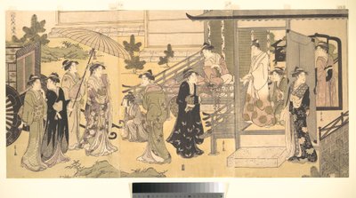 Eine verkleidete Szene aus der Geschichte vom Prinzen Genji (Fūryū Yatsushi Genji), Kapitel 33, „Glyzinienblätter (Fuji no uraba)“ von Chobunsai Eishi