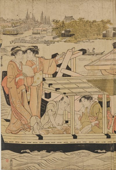 Abkühlung auf Booten bei der Ōhashi-Brücke von Chobunsai Eishi