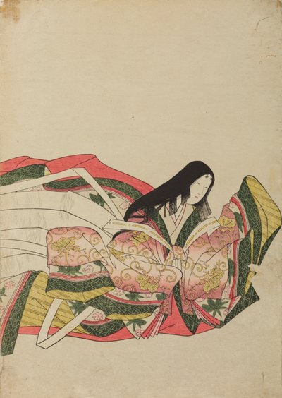 Sitzende Hofdame, nach rechts gewandt, Tafel aus dem Album: Sechsunddreißig Dichterinnen von Chobunsai Eishi