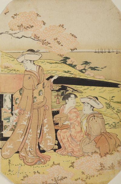 Drei Damen bei einer Sänfte von Chobunsai Eishi