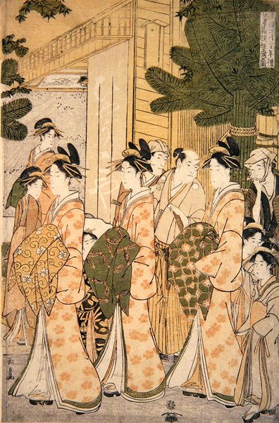 Neujahrsparade der Schönheiten der Grünen Häuser (Paar von 277782) von Choki Eishusai