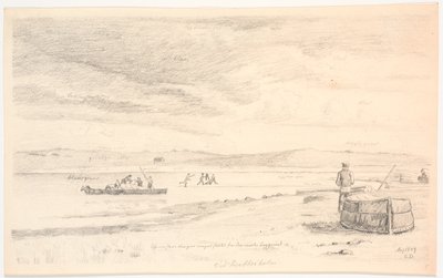 Skive-Fjord bei Krabbesholm. Ein gestrandeter Kahn wird auf einen Wagen verladen von Christen Dalsgaard