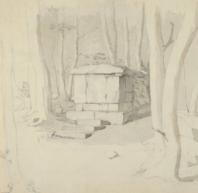 Ein Steingrab im Wald, verso: Studie einer Blume von Christen Købke