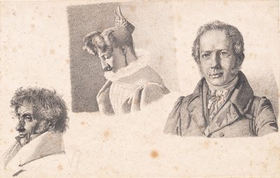 Blatt mit drei Porträts: Bäckermeister Købke, Sophie Krohn und N. Feilberg von Christen Købke
