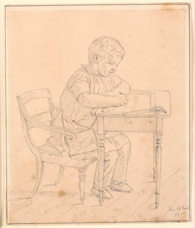 Der Sohn des Künstlers Peter, der auf eine Tafel schreibt von Christen Købke