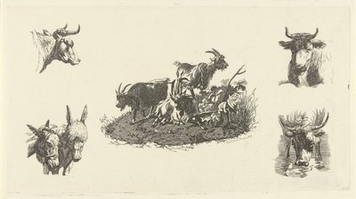 Drei Ziegen mit Kuh- und Eselsköpfen von Christiaan Godfried Schutze van Houten