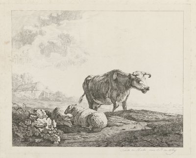 Landschaft mit einer Kuh und zwei Schafen von Christiaan Godfried Schutze van Houten