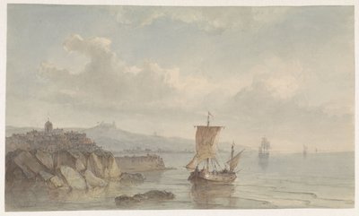 Küstenlandschaft mit Hafen und Schiffen auf dem Wasser von Christiaan Lodewijk Willem Dreibholtz