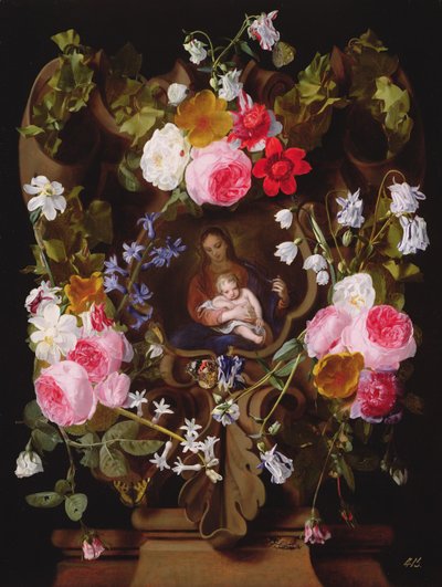 Madonna und Kind umgeben von einem Blumenkranz (Madonna und Kind von einer anderen Hand) von Christiaan Luykx or Luycks
