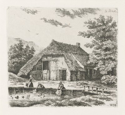 Drei Frauen waschen in Beek von Christiaan Wilhelmus Moorrees