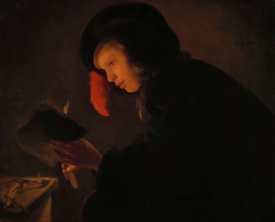 Junger Mann bei Kerzenlicht von Christiaen Jansz. Dusart