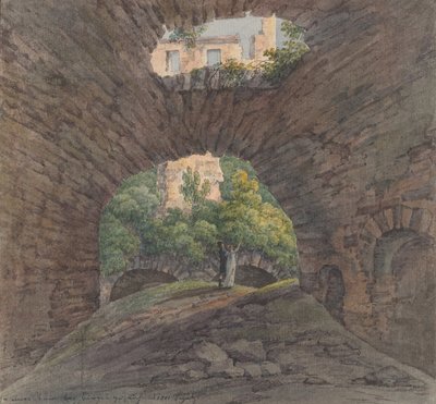 Ein junges Paar betrachtet Ruinen in der Nähe von Bingen, 1801 von Christian Georg Schutz
