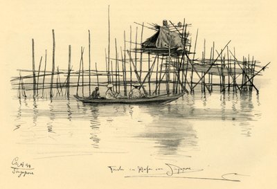 Haus auf Stelzen und Fischer im Hafen von Singapur, 1898 von Christian Wilhelm Allers