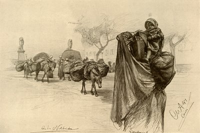 Frau und Kind in der Nähe der Kobri el Gezira Brücke, Kairo, 1898 von Christian Wilhelm Allers
