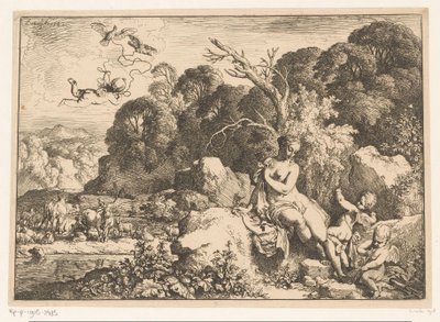 Venus sitzend auf einem Felsen, begleitet von drei Putti von Christian Wilhelm Ernst Dietrich