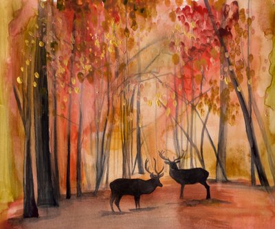 Herbstwald Hirsche von Christine Lindstrom