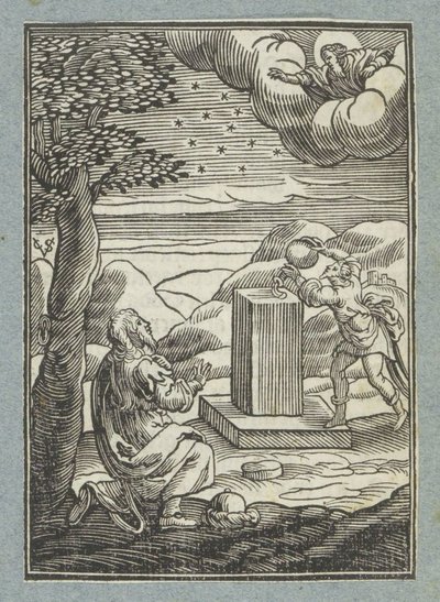 Gottes Bund mit Abraham; Jakob salbt den Stein, auf dem er geschlafen hat von Christoffel van Sichem (II)