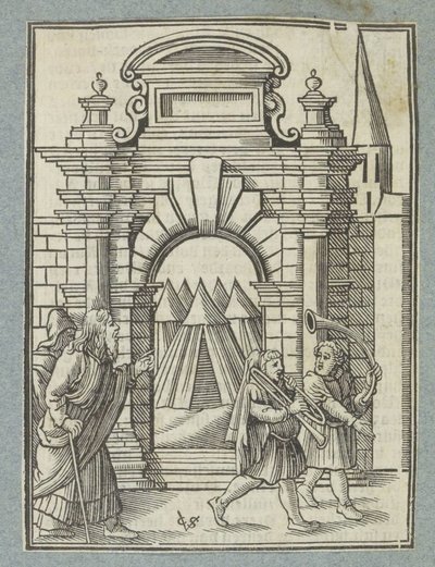 Zwei silberne Trompeten werden verwendet, um die Gemeinschaft zu versammeln von Christoffel van Sichem (II)