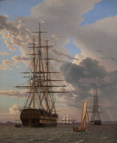 Das russische Linienschiff "Asow" und eine Fregatte vor Anker in den Straßen von Elsinore von Christoffer Wilhelm Eckersberg