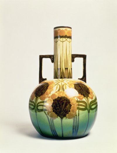 Vase, dekoriert von Clarissa Ault, ca. 1890 von Christopher Dresser