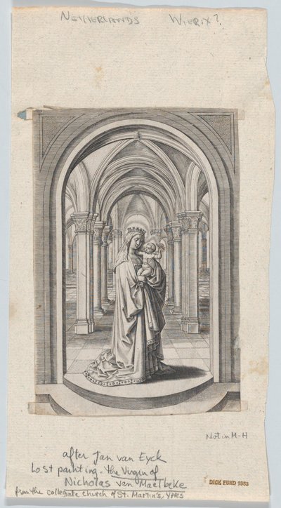 Jungfrau und Kind in einer Kirche, auch bekannt als die Van Maelbeke Jungfrau, 1575-1585 von Circle of the Brothers Wierix.