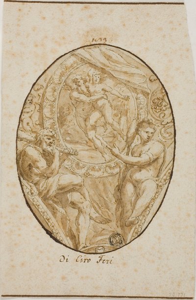 Zwickel mit Vergewaltigung der Orytheia flankiert von Herkules und Omphale von Ciro Ferri