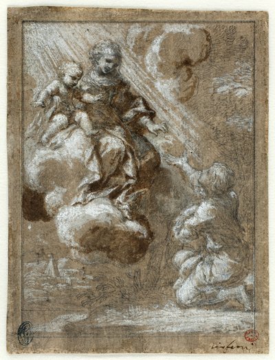 Die Madonna und das Kind in Herrlichkeit erscheinen einem knienden jungen Mann von Ciro Ferri