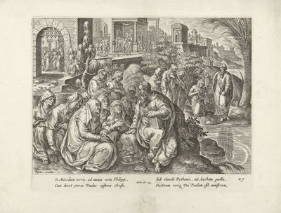 Paulus bekehrt die Frauen von Philippi (Serie: Handlungen der Apostel, Acta Apostolorum) von Claes Jansz. Visscher (II) (attributed to workshop of)