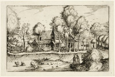 Ein Teich, Tafel achtzehn nach Bilder von Bauernhöfen, Landhäusern und rustikalen Dörfern (Praediorum villarum et rusticarum casularum icones) von Claes Jansz. Visscher II