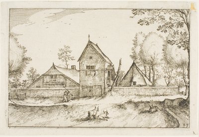 Großer ummauerter Bauernhof, Platte 23 nach Bilder von Bauernhöfen, Landhäusern und rustikalen Dörfern (Praediorum villarum et rusticarum casularum icones) von Claes Jansz. Visscher II