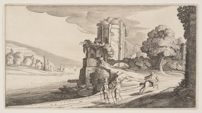 Runder Turm an einem Fluss, aus Landschaften (Playsante Lantschappen) von Claes Jansz. Visscher II