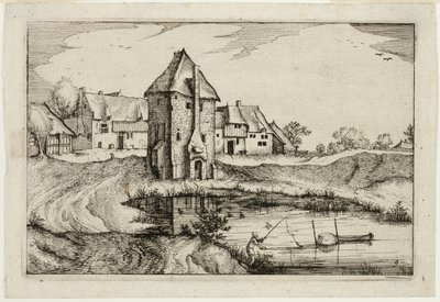 Der Teich, Platte neun nach Bilder von Bauernhöfen, Landhäusern und rustikalen Dörfern (Praediorum villarum et rusticarum casularum icones) von Claes Jansz. Visscher II