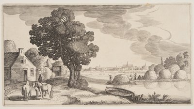Heutransport auf einem Fluss, aus Landschaften (Playsante Lantschappen) von Claes Jansz. Visscher II