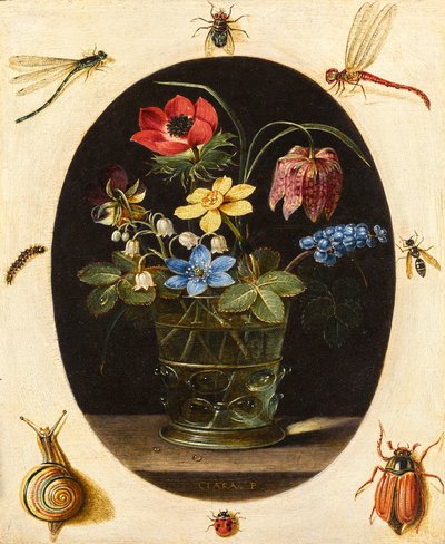 Stillleben mit Blumen, umgeben von Insekten und einer Schnecke von Clara Peeters