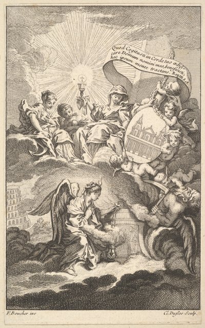Frontispiz, aus Der Bau von St. Sulpice von Alexis Piron, ca. 1744 von Claude Augustin Duflos