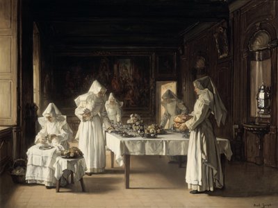 Abendessen im Hospiz von Beaune, Frankreich, spätes 19. bis frühes 20. Jahrhundert von Claude Joseph Bail