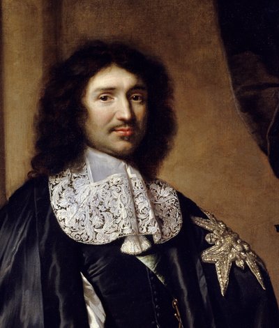 Detail: „Porträt von Jean Baptiste (Jean-Baptiste) Colbert (1619-1683) Minister von Ludwig XIV.“ Gemälde von Claude Lefebvre (1632-1675). 1666 von Claude Lefebvre