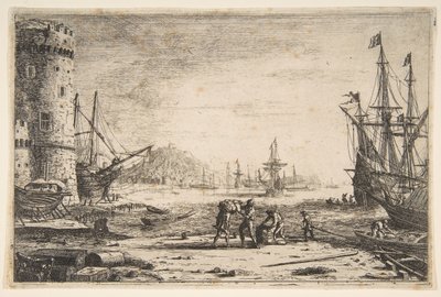 Hafen mit einem großen Turm, ca. 1641 von Claude Lorrain