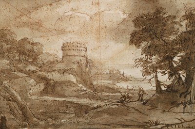 Landschaft mit Rundturm und Bucht von Claude Lorrain
