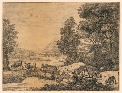 Hirte und Hirtin im Gespräch in einer Landschaft von Claude Lorrain