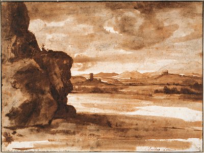 Tiberlandschaft nördlich von Rom mit dunklem wolkigem Himmel, zwischen 1630 und 1640 von Claude Lorrain